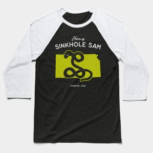 Home of Sinkhole Sam - Kansas, USA Cryptid Baseball T-Shirt